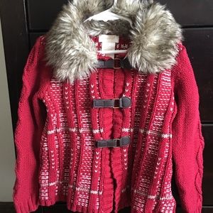 Girls Winter Faux Fur Collared Jacket/Sweater